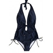 Cupshe Fashion Women’s Solid Deep V Neck Halter One-Piece Swimsuit Backless Beach Swimwear Bathing Suit, Navy Blue - Kostiumy kąpielowe - $23.99  ~ 20.60€