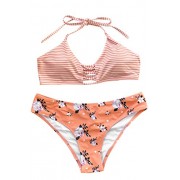 Cupshe Fashion Women's Stripe Top Floral Printing Bottom Halter Padding Two Piece Swimsuits Beach Bathing Suit - Kostiumy kąpielowe - $23.99  ~ 20.60€