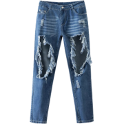 Cut Out Destroyed Tapered Jeans - Traperice - 