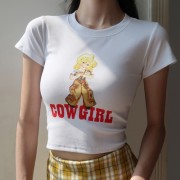 Cute Girl Round Neck Short Sleeve T-Shirt Angel Print High Waist Short Bottoming - Košulje - kratke - $25.99  ~ 165,10kn