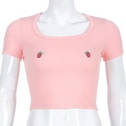 Cute Strawberry Embroidered Navel Short - Košulje - kratke - $17.99  ~ 114,28kn