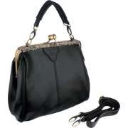 DANYA Vintage Clasp Frame Closure Top Handle Purse Satchel Handbag w/Detachable Shoulder Chain Black - Hand bag - $25.50 