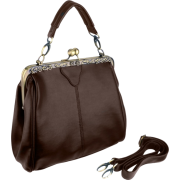 DANYA Vintage Clasp Frame Closure Top Handle Purse Satchel Handbag w/Detachable Shoulder Chain Brown - Hand bag - $25.50 