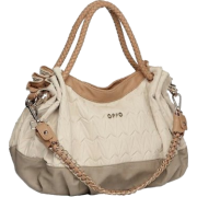 DARBY Dual-tone Beige Textured Top Double Handle Buckle Style Hobo Satchel Shopper Tote Handbag Purse Shoulder Bag w/Décor Chain Strap - Hand bag - $39.50 