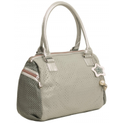 DARLENE Silver Gray Diamond Cutouts / Polka Dot Pattern Top Double Handle Bowler Satchel Shopper Tote Hobo Handbag Purse Shoulder Bag - Hand bag - $27.50 