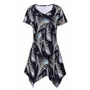 DREAGAL Womens Sexy V Neck Short Sleeve Floral Print Irregular Hem Summer Tunic Shirt - sukienki - $24.99  ~ 21.46€