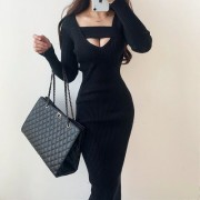 DRESS in vintage pitted knit long base - My时装实拍 - $35.99  ~ ¥241.15