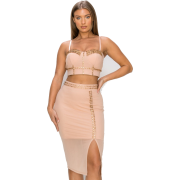 Dark Blush Studded Stone Cami Top & Slit Mini Skirts Set - Dresses - $49.50 