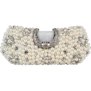 Dazzling Pearl Beads Rhinestone Encrusted Closure Rectangle Hard Case Baguette Clutch Evening Bag Handbag Purse w/2 Chain Straps Black - Clutch bags - $39.50 