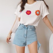 Decorative short-sleeved T-shirt round neck wool flower - Košulje - kratke - $25.99  ~ 165,10kn