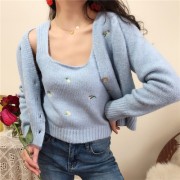 Delicate embroidered flower sweater cardigan vintage vest - Košulje - kratke - $27.99  ~ 177,81kn