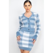 Denim Plaid Button-front Cropped Sweater Cardigan - Cardigan - $31.90  ~ 27.40€