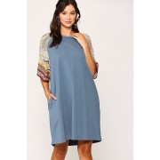 Denim Solid Side Pocket Shift Dress - Dresses - $34.65 