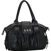 Designer Inspired Metal Studded Soft Leatherette Shopper Hobo Tote Shoulder Bag Satchel Handbag Purse Black - Hand bag - $35.50 