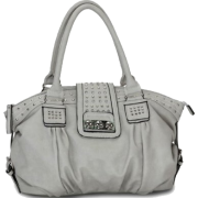 Designer Inspired Metal Studded Soft Leatherette Shopper Hobo Tote Shoulder Bag Satchel Handbag Purse Grey - Hand bag - $35.50 