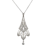 Diamond & Pearl Lavalière necklace 1900s - Naszyjniki - 