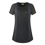 Dimildm Women's Activewear Short Sleeve Yoga Running Workout Gym T Shirt Crew Neck Color Block Sport Tops - Shirts - $49.98 