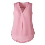 Dimildm Women's V Neck Pleated Sleeveless Chiffon Blouse Double Layered Solid Color Office Tank Top Shirts - Košulje - kratke - $49.98  ~ 317,50kn