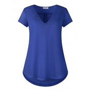 Dimildm Women's V Neck Short Sleeve Chiffon Patchwork Knit Shirts Double Layers Casual Blouse - Shirts - $49.99 