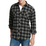 Dioufond Men's Flannel Plaid Long Sleeve Casual Button Down Shirts - Shirts - $12.86 