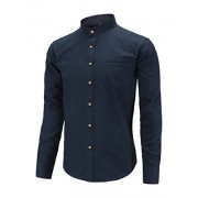 Dioufond Men's Long Sleeve Banded Collar Oxford Dress Shirt With Pocket - Shirts - $8.28 