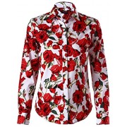 Dioufond Women Floral Print Button Down Shirts Long Sleeve Shirt Blouse - Shirts - $8.99 