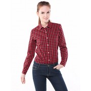 Dioufond Women's Casual Plaid Checked Shirt Button Down Long Sleeve Shirts - Shirts - $7.99 