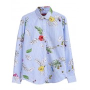 Dioufond Womens Flamingo Leaf Print Cotton Blouses Casual Long Sleeve Button Down Shirts - Shirts - $8.99 