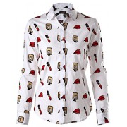 Dioufond Womens Lip Print Shirt Long Sleeve Cotton Blouse Multicolors Tops - Camicie (corte) - $25.99  ~ 22.32€