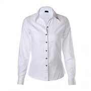 Dioufond Womens Solid Color V-Neck Long Sleeve Button-Down Cotton Shirt Blouse - Camisas - $15.99  ~ 13.73€