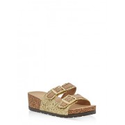 Double Strap Glitter Footbed Wedge Sandals - Sandals - $16.99 