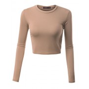 Doublju Basic Long Sleeve Crop Top For Women With Plus Size - Top - $13.99 