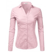 Doublju Basic Slim Fit Long Sleeve Button Down Collared Shirts For Women With Plus Size - Košulje - kratke - $22.99  ~ 146,05kn