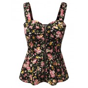Doublju Floral Zip-Up Front Peplum Top For Women With Plus Size - Top - $21.99 