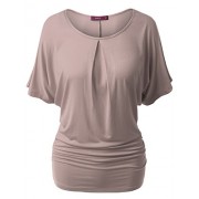 Doublju Loose Fit Shirring Dolman Blouse Top for Women with Plus Size - Top - $18.99 