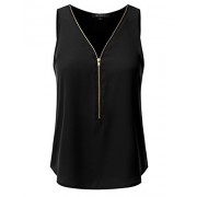 Doublju Loose Fit Zipper Front Woven Tank Top Blouse For Women With Plus Size - 上衣 - $17.99  ~ ¥120.54