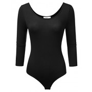 Doublju Scoopneck Rayon & Ribbed Knit Bodysuit for Women with Plus Size (Made in USA) - Underwear - $13.99 