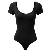 Doublju Slim Fitted Sexy Short Sleeve Bodysuit for Women with Plus Size - Underwear - $13.99 