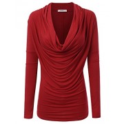 Doublju Soft Knit Cowl Neck Blouse Top for Women with Plus Size (Made in USA) - Top - $21.99 