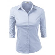 Doublju Womens Basic Slim Fit Simple 3/4 Sleeve Button Down Shirt with Plus Size - Košulje - kratke - $21.99  ~ 139,69kn