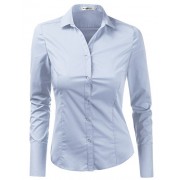 Doublju Womens Basic Slim Fit Stretchy Cotton Button Down Shirts With Plus Size - Košulje - kratke - $25.99  ~ 165,10kn