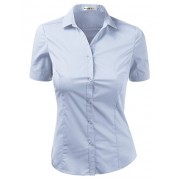 Doublju Womens Slim Fit Short Sleeve Cotton Spandex Button Down Shirt with Plus Size - Košulje - kratke - $18.99  ~ 120,64kn