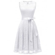 Dressystar Women's Floral Lace Dress Short Bridesmaid Dresses with Sheer Neckline - Obleke - $25.99  ~ 22.32€