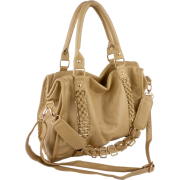 EIDER Large Leatherette Gold Chain Decor Sturdy Office Tote Bag Satchel Handbag Purse Beige - Hand bag - $29.99 