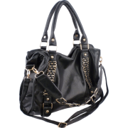 EIDER Large Leatherette Gold Chain Decor Sturdy Office Tote Bag Satchel Handbag Purse Black - Hand bag - $25.99 