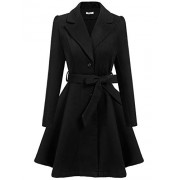 ELESOL Women Swing Wool Trench Pea Coat Lapel Wrap Winter Long Overcoat w/Belt - Outerwear - $75.99  ~ 482,73kn