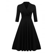 ELESOL Women's Vintage V Neck Half Sleeve Pleated Flared A Line Swing Dress - Dresses - $34.99 