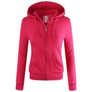 ELF FASHION Women Lightweight Cotton Hoodie Casual Long Sleeve Zip-up Jacket W/Kangaroo Pocket (Size S~3XL) - Long sleeves t-shirts - $19.95 