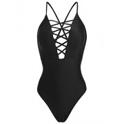 Ekouaer Womens One Piece Swimsuit Sexy Hollow Out V Neck Cross Back Monokini - Swimsuit - $5.99 