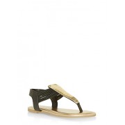 Elastic Multi Strap Thong Sandals with Metallic Detail - Sandals - $12.99 